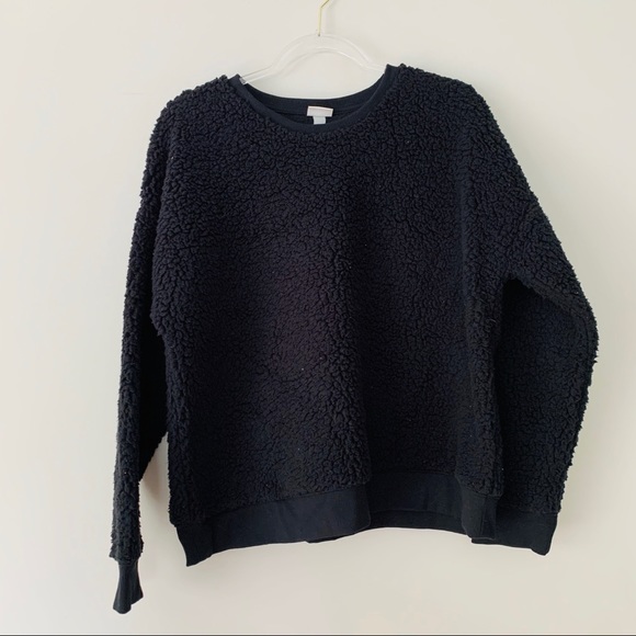 A New Day NWOT Black Crewneck Sherpa Pullover - Picture 2 of 5